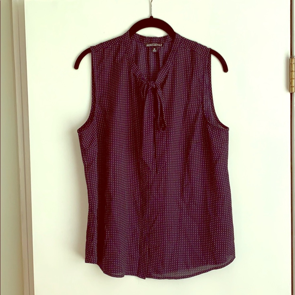 J. Crew navy with white polka dot tank with bow